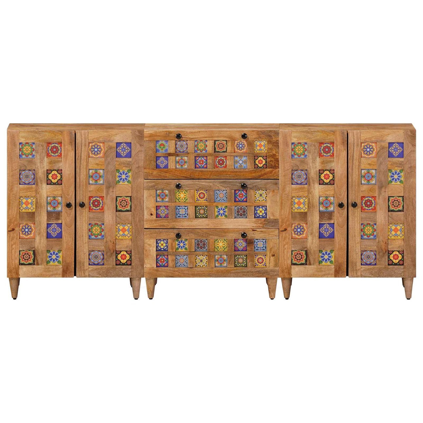 Serviesskap 3 stk. 60 x 33,5 x 75 cm Massiv mango tre Naturlig
