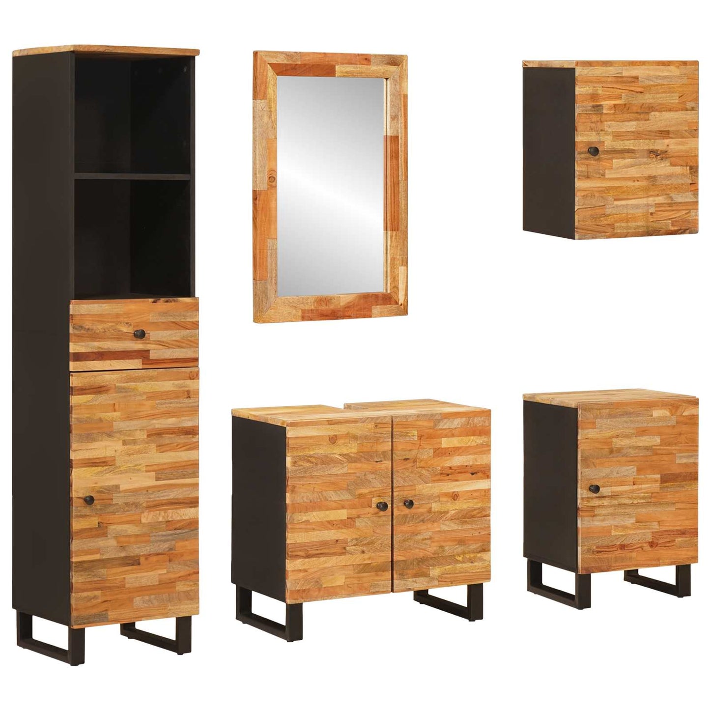 Badeværelses Sett med skuff 5 pcs Naturlig Massiv mango tre