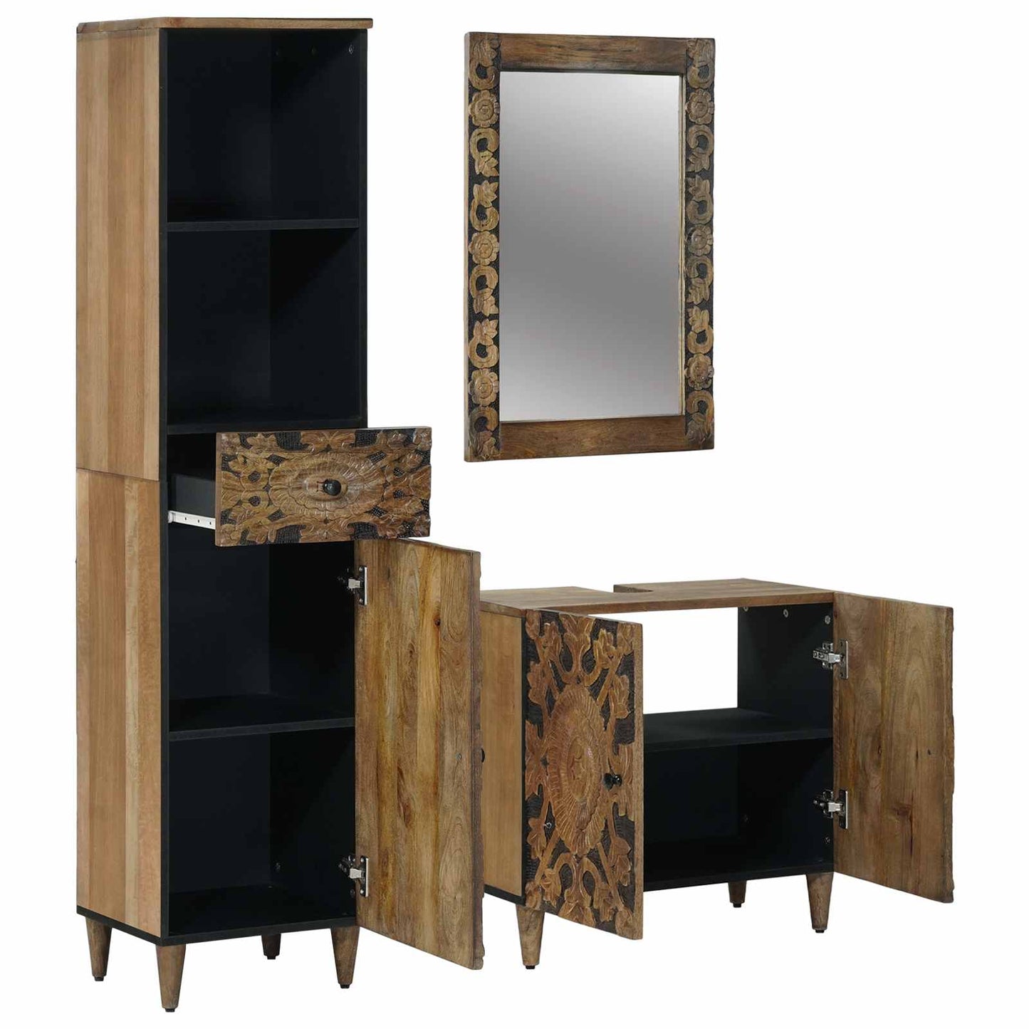 Baderomsinnredningssett 3 stk. Brun 62 x 33 x 58 cm