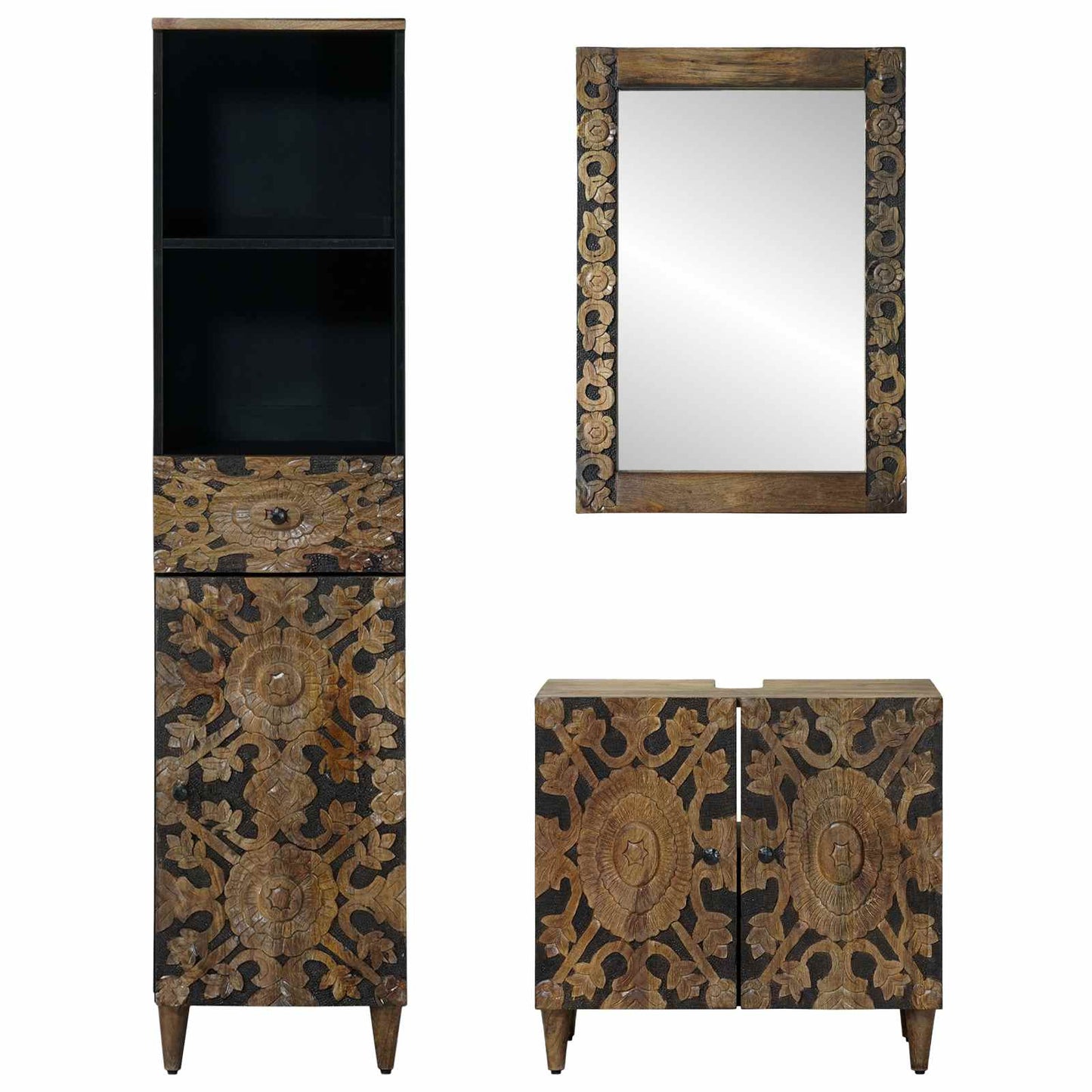 Baderomsinnredningssett 3 stk. Brun 62 x 33 x 58 cm