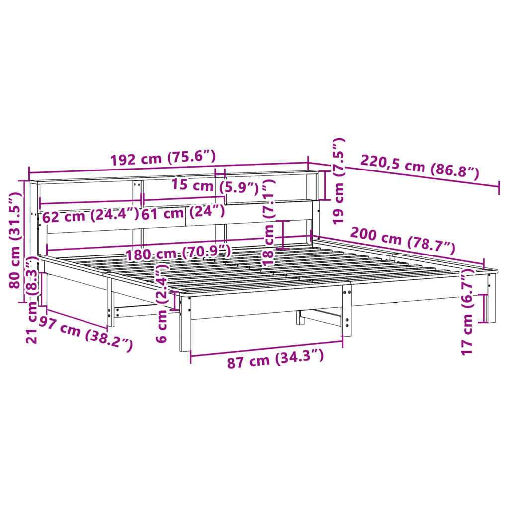 Sengeramme uten madrass hvit 180x200 cm heltre furu