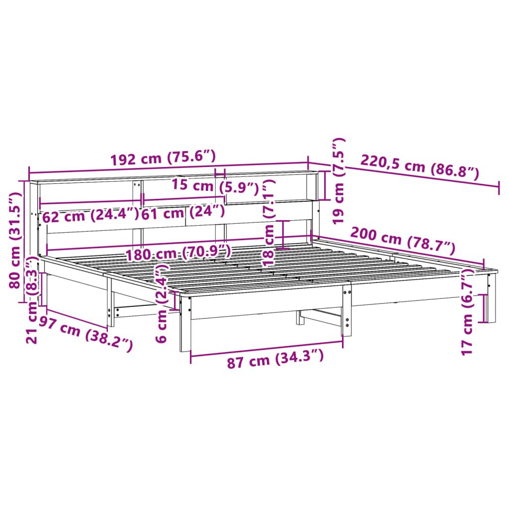 Sengeramme uten madrass voksbrun 180x200 cm heltre furu