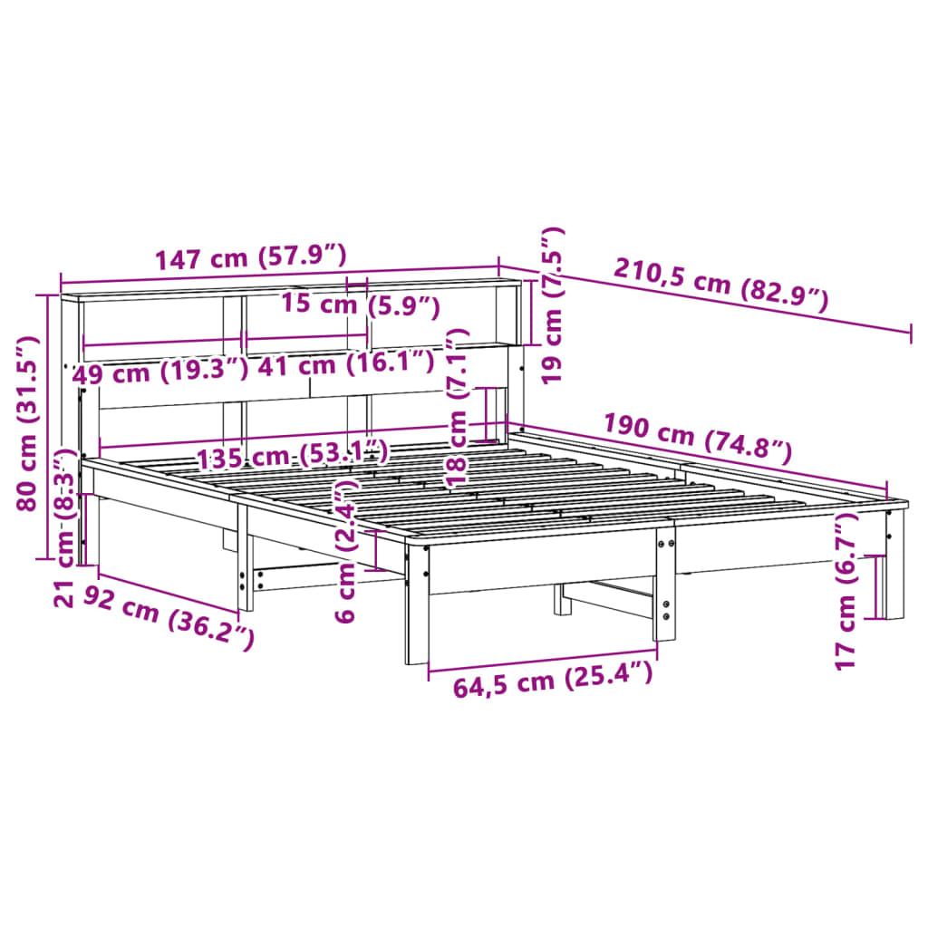 Sengeramme uten madrass hvit 135x190 cm heltre furu