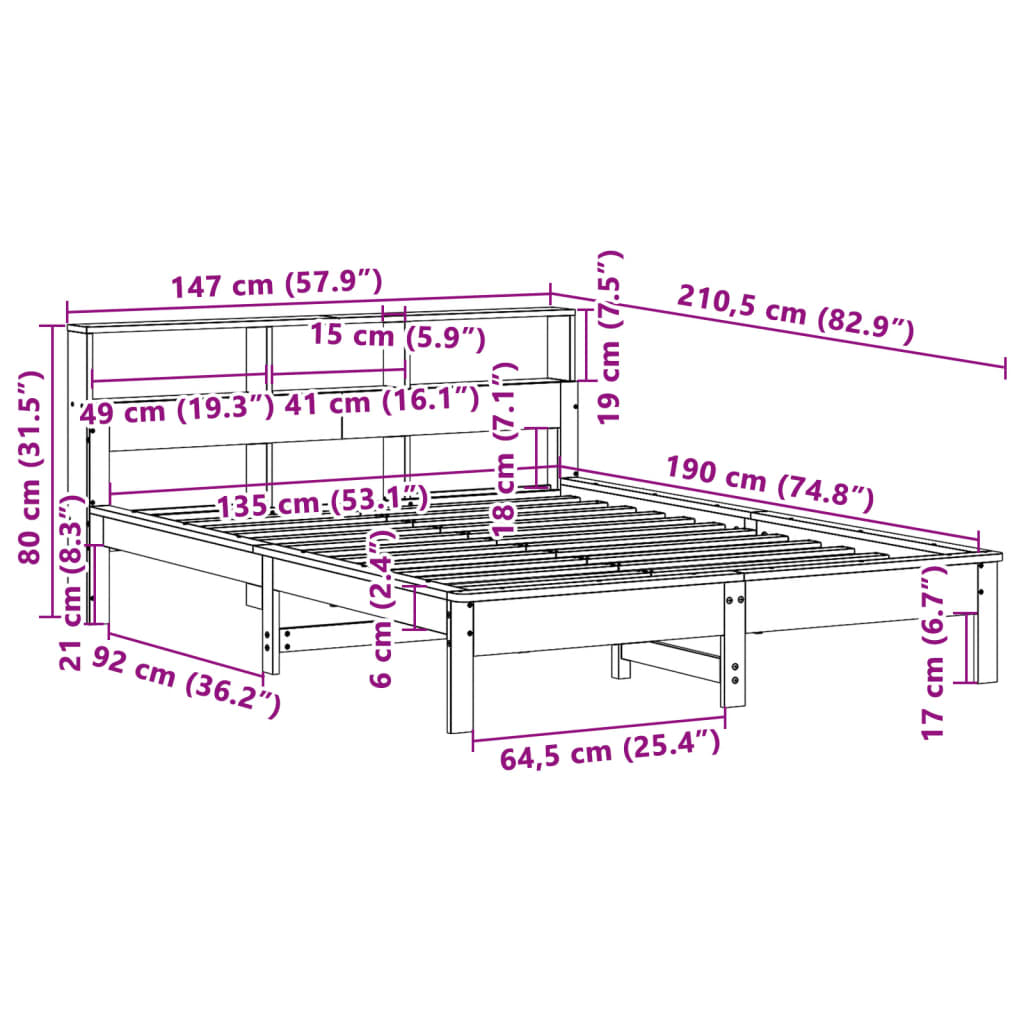 Sengeramme uten madrass brun 135x190 cm heltre furu