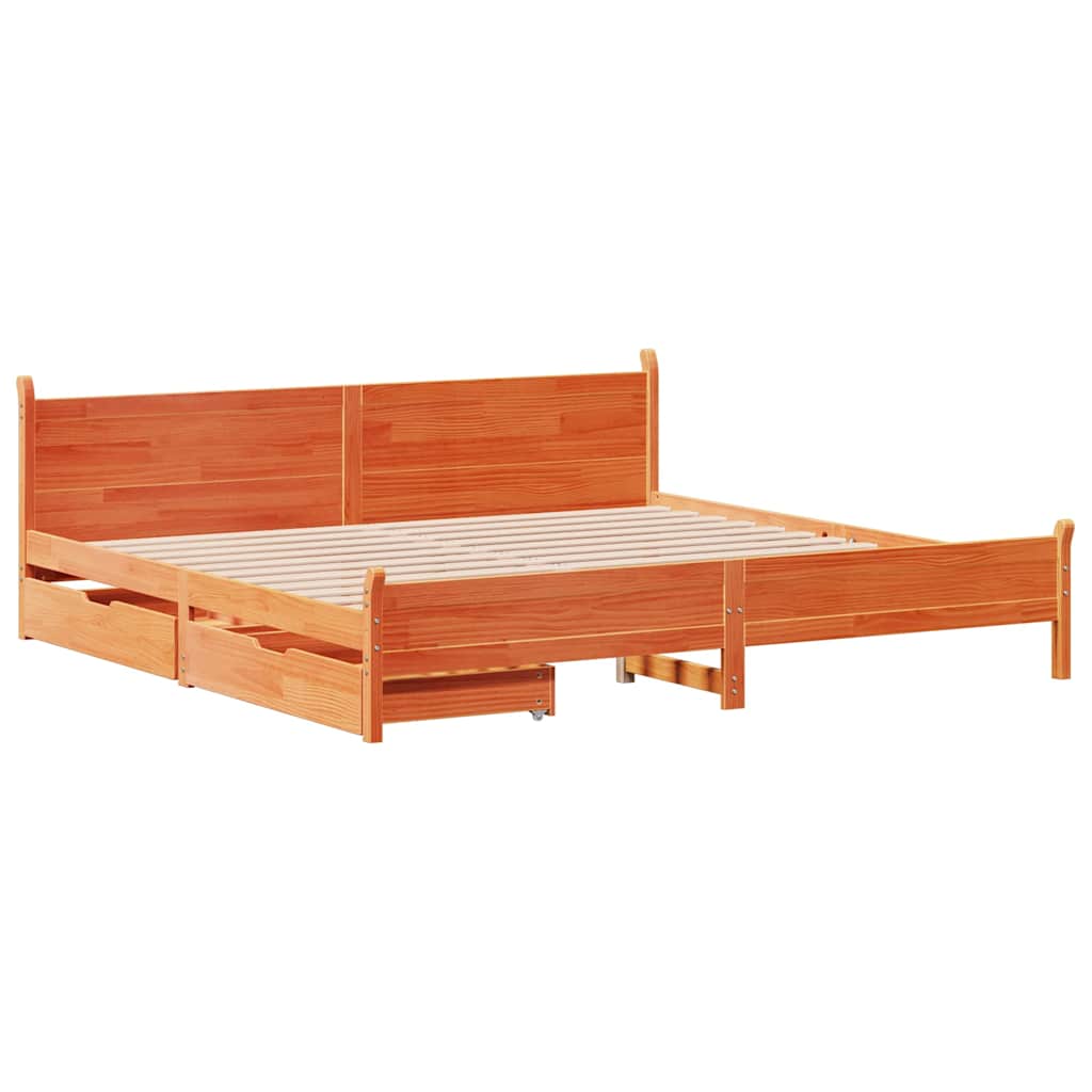 Sengeramme uten madrass voksbrun 200x200 cm heltre furu