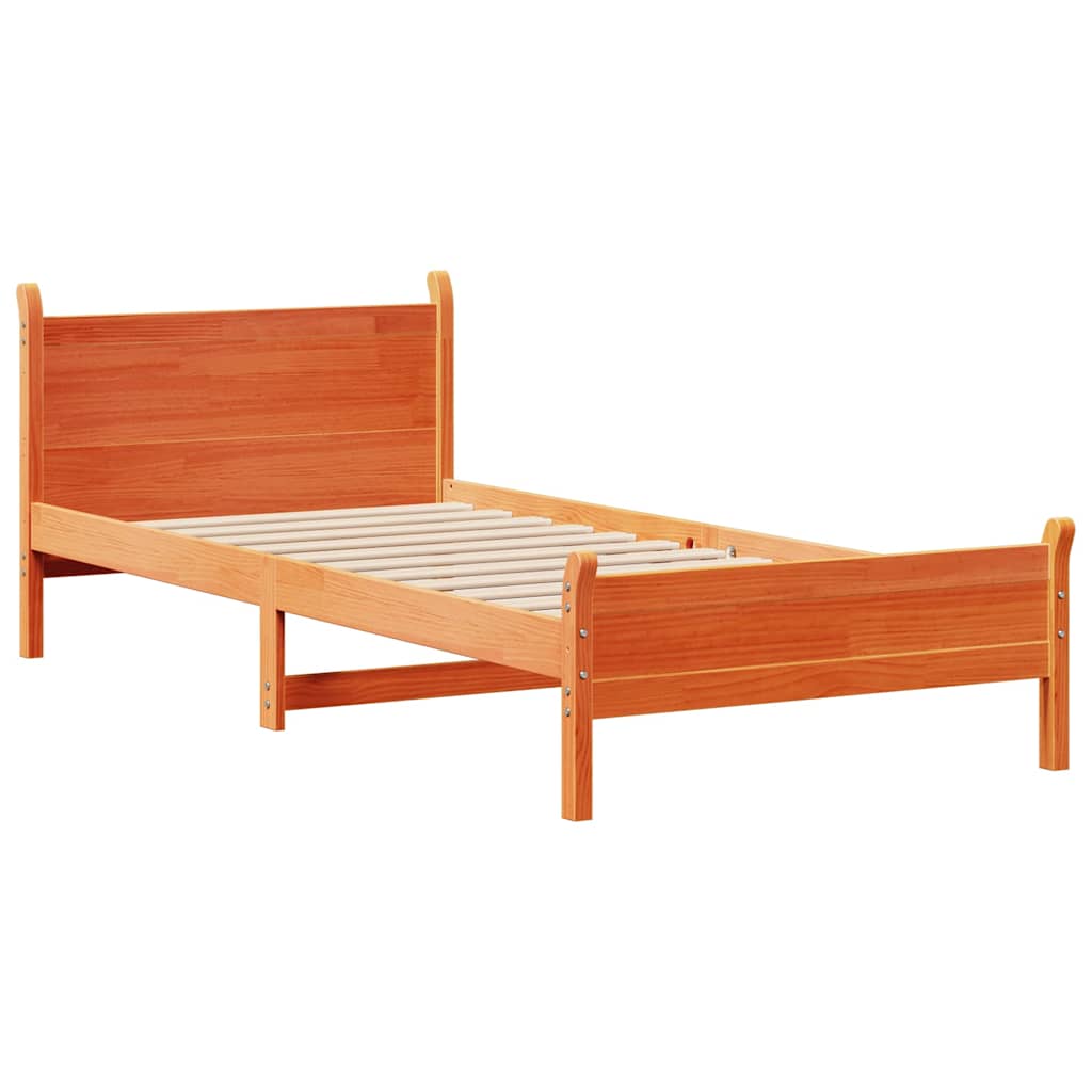 Sengeramme uten madrass voksbrun 75x190 cm heltre furu