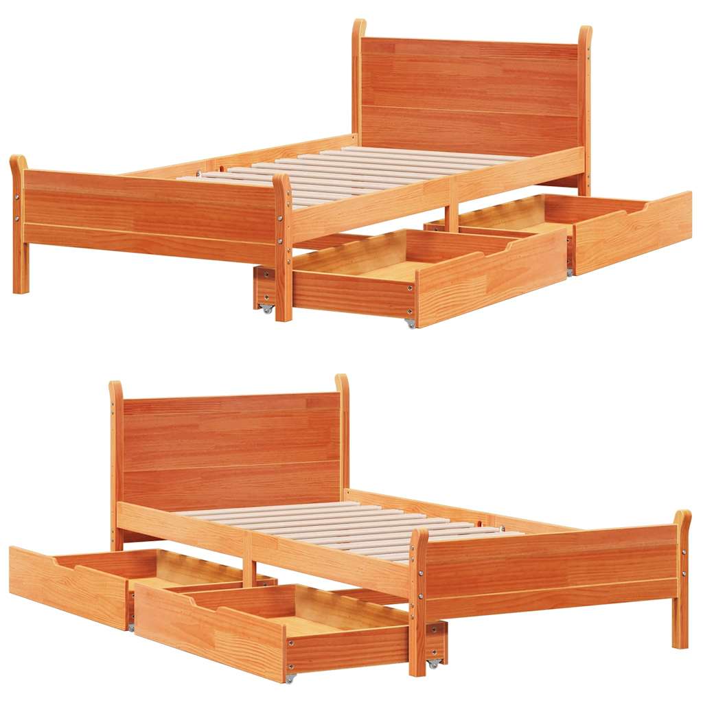 Sengeramme uten madrass voksbrun 75x190 cm heltre furu