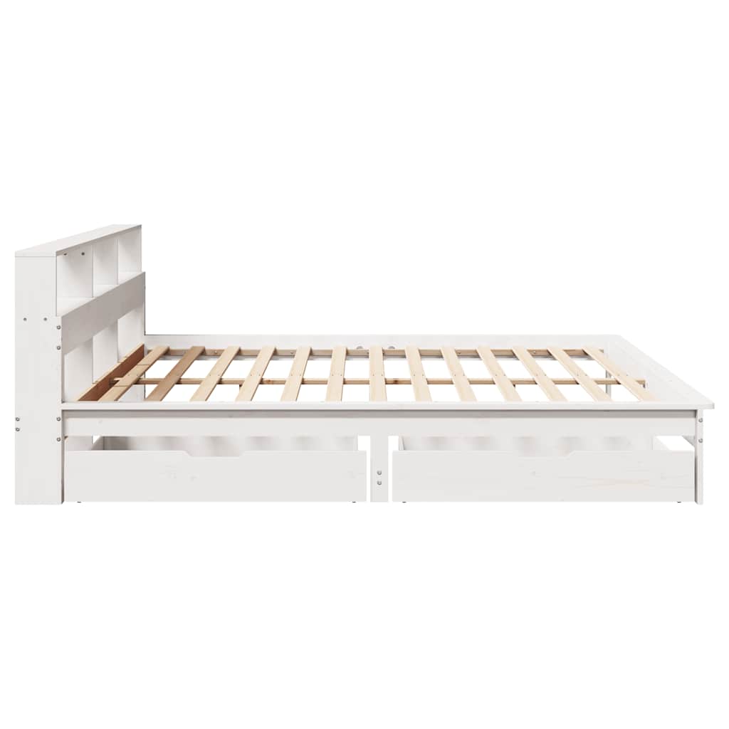 Seng med bokhylle uten madrass hvit 200x200 cm heltre furu