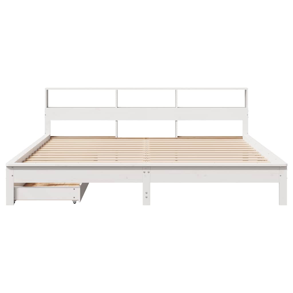 Seng med bokhylle uten madrass hvit 180x200 cm heltre furu