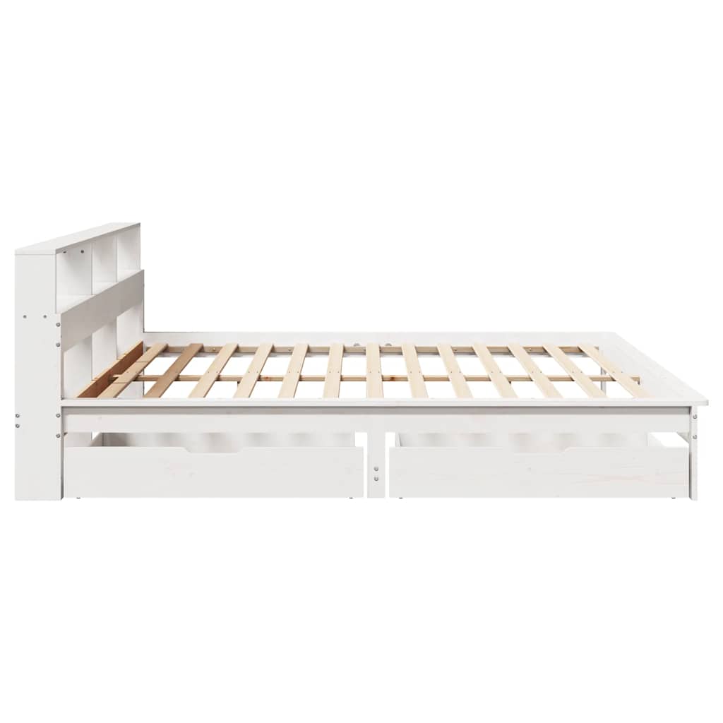 Seng med bokhylle uten madrass hvit 180x200 cm heltre furu