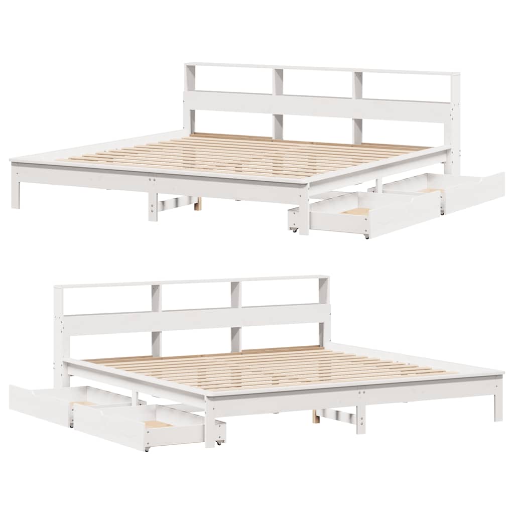 Seng med bokhylle uten madrass hvit 180x200 cm heltre furu