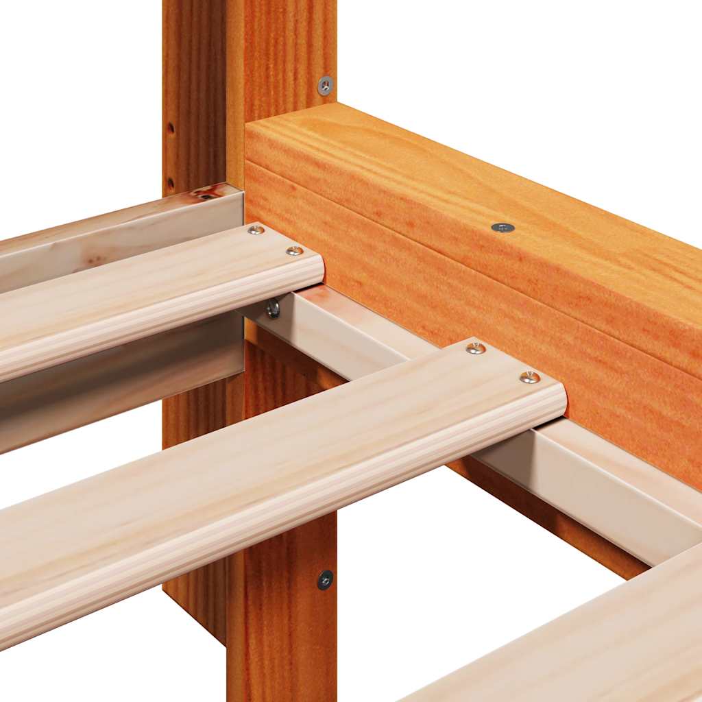 Seng med bokhylle uten madrass voksbrun 180x200 cm heltre furu
