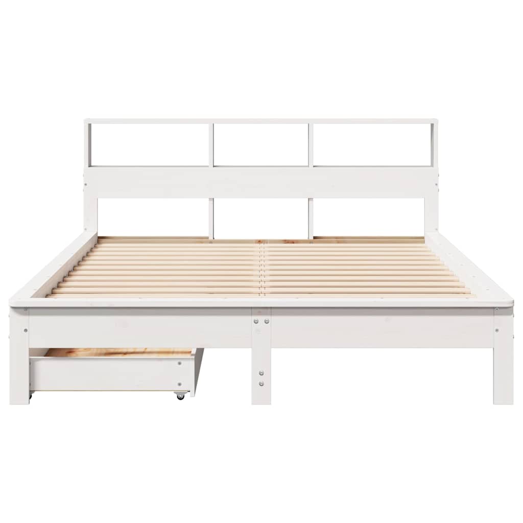 Seng med bokhylle uten madrass hvit 150x200 cm heltre furu