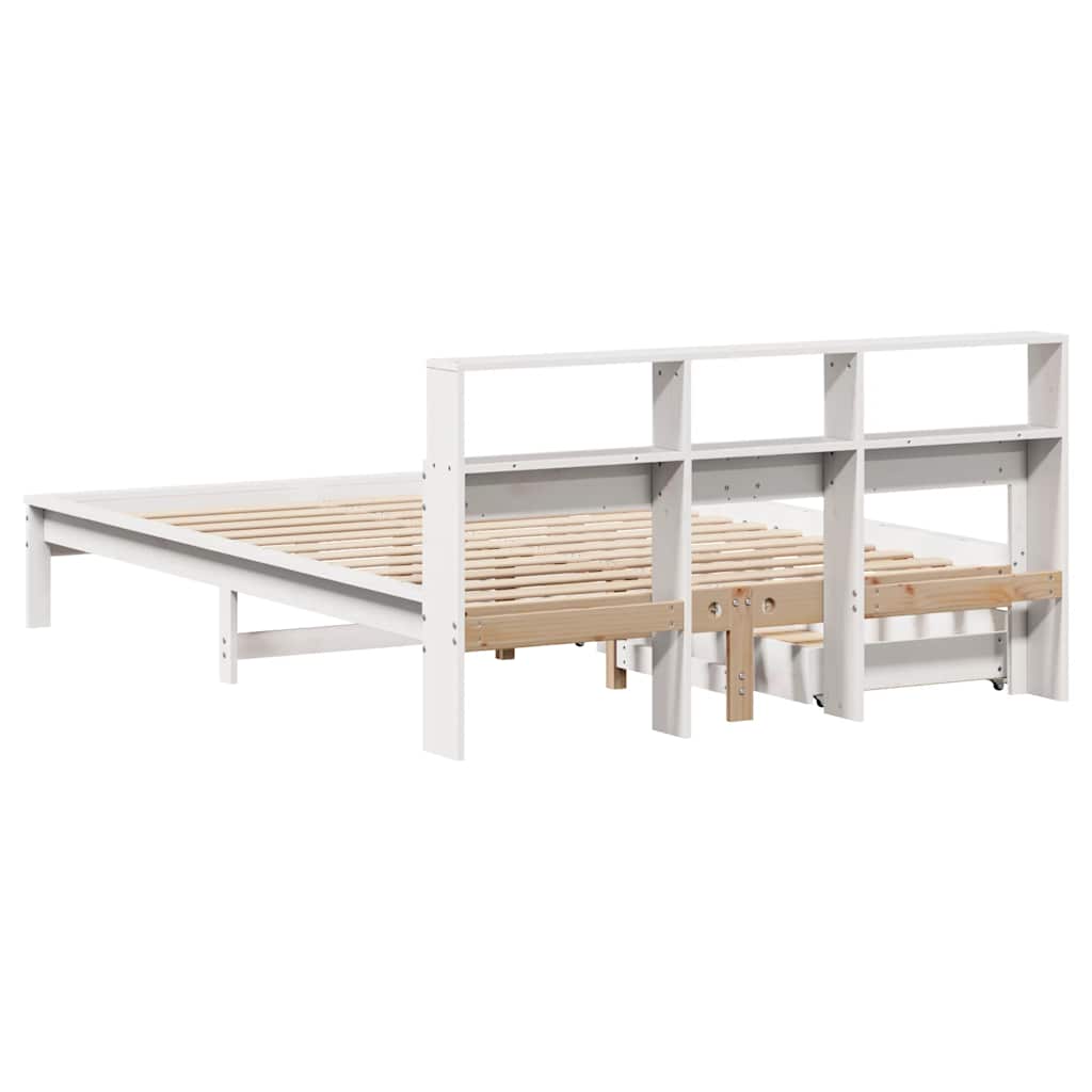 Seng med bokhylle uten madrass hvit 150x200 cm heltre furu