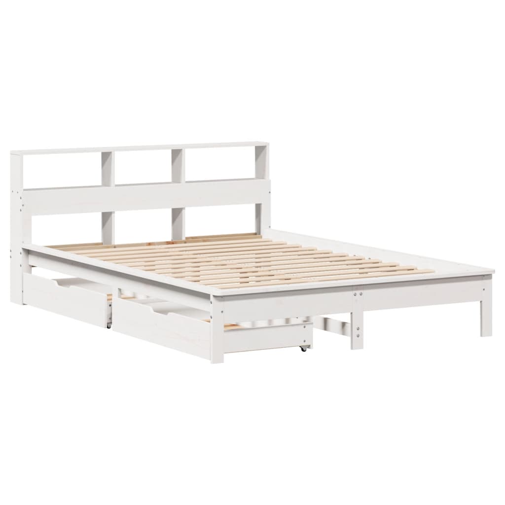 Seng med bokhylle uten madrass hvit 140x200 cm heltre furu