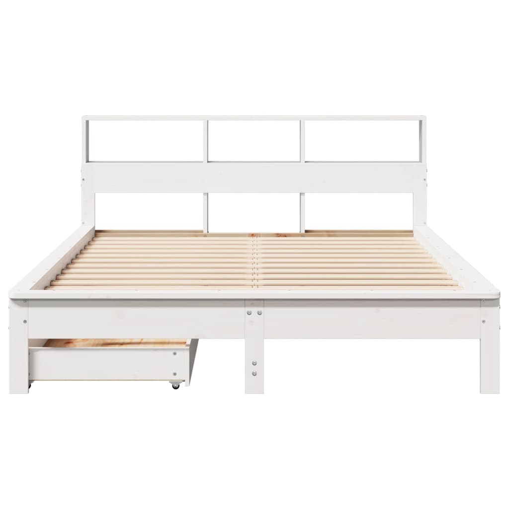 Seng med bokhylle uten madrass hvit 140x200 cm heltre furu
