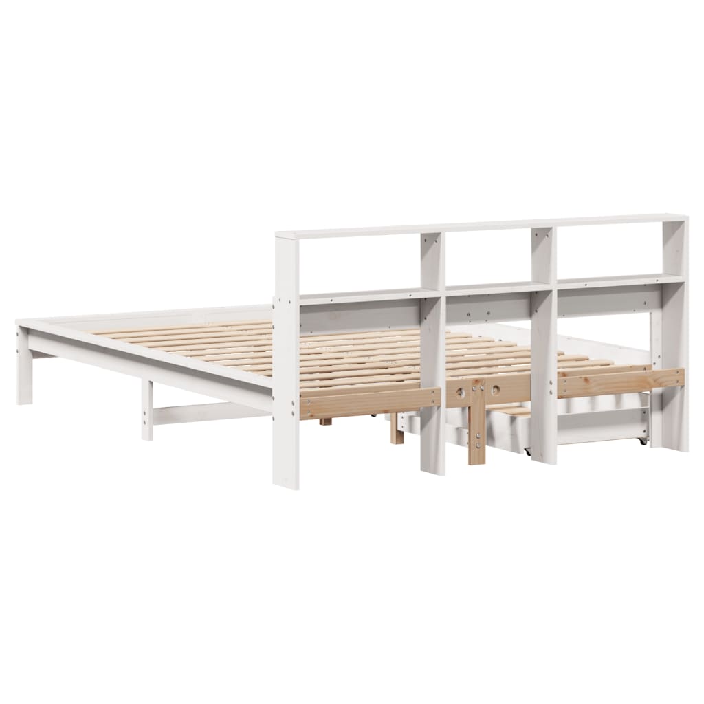 Seng med bokhylle uten madrass hvit 140x200 cm heltre furu
