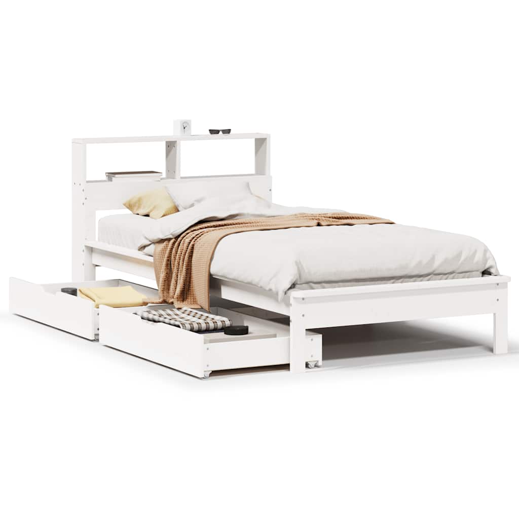 Seng med bokhylle uten madrass hvit 100x200 cm heltre furu