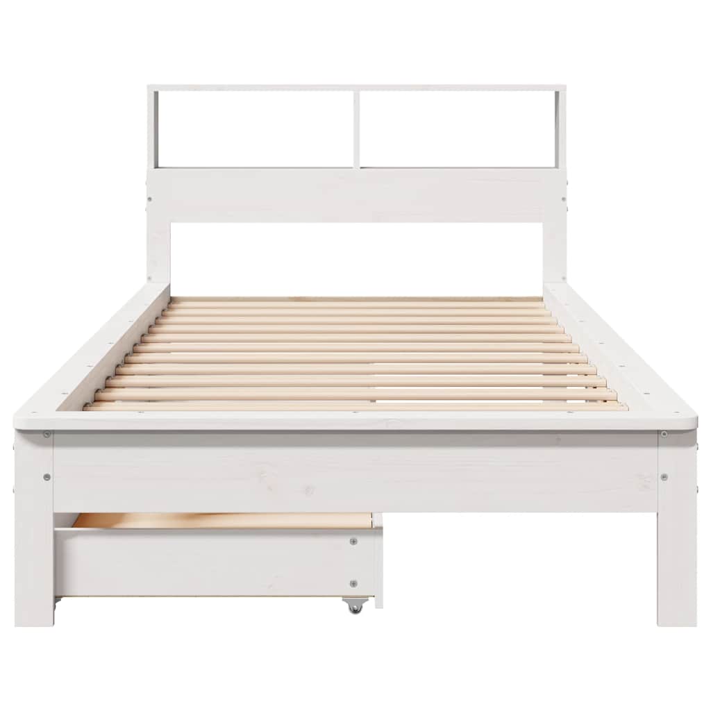Seng med bokhylle uten madrass hvit 100x200 cm heltre furu