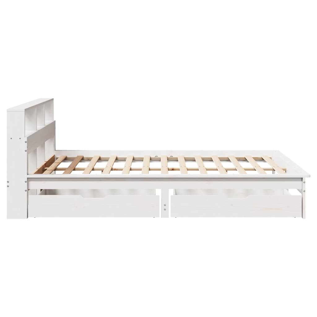 Seng med bokhylle uten madrass hvit 140x190 cm heltre furu