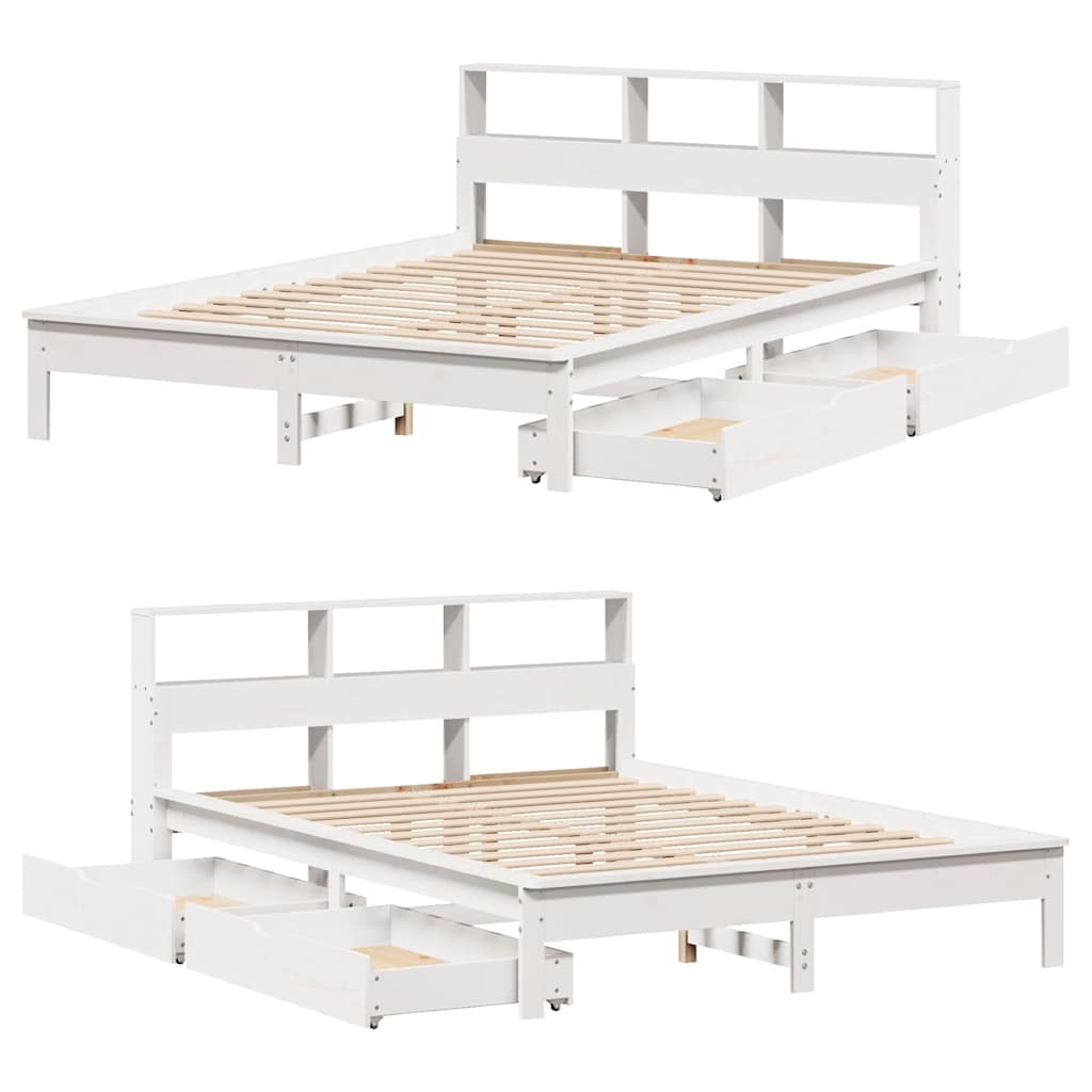 Seng med bokhylle uten madrass hvit 140x190 cm heltre furu