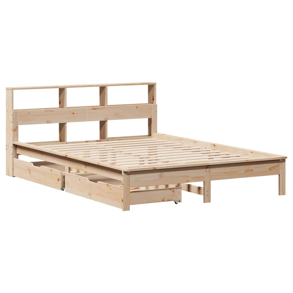 Seng med bokhylle uten madrass 135x190 cm heltre furu