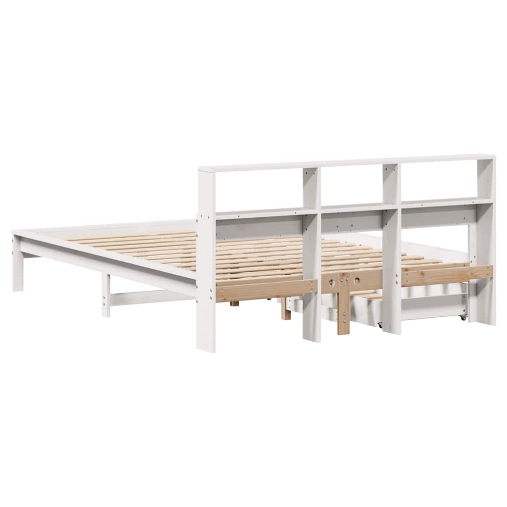Seng med bokhylle uten madrass hvit 135x190 cm heltre furu