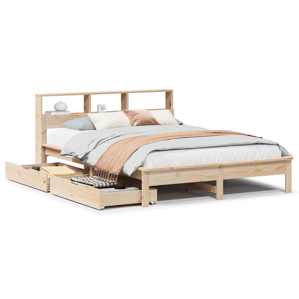 Seng med bokhylle uten madrass 120x190 cm heltre furu
