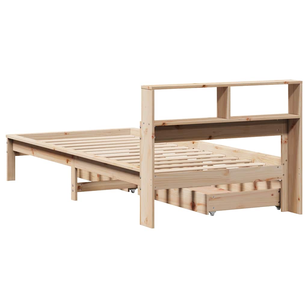 Seng med bokhylle uten madrass 90x190 cm heltre furu