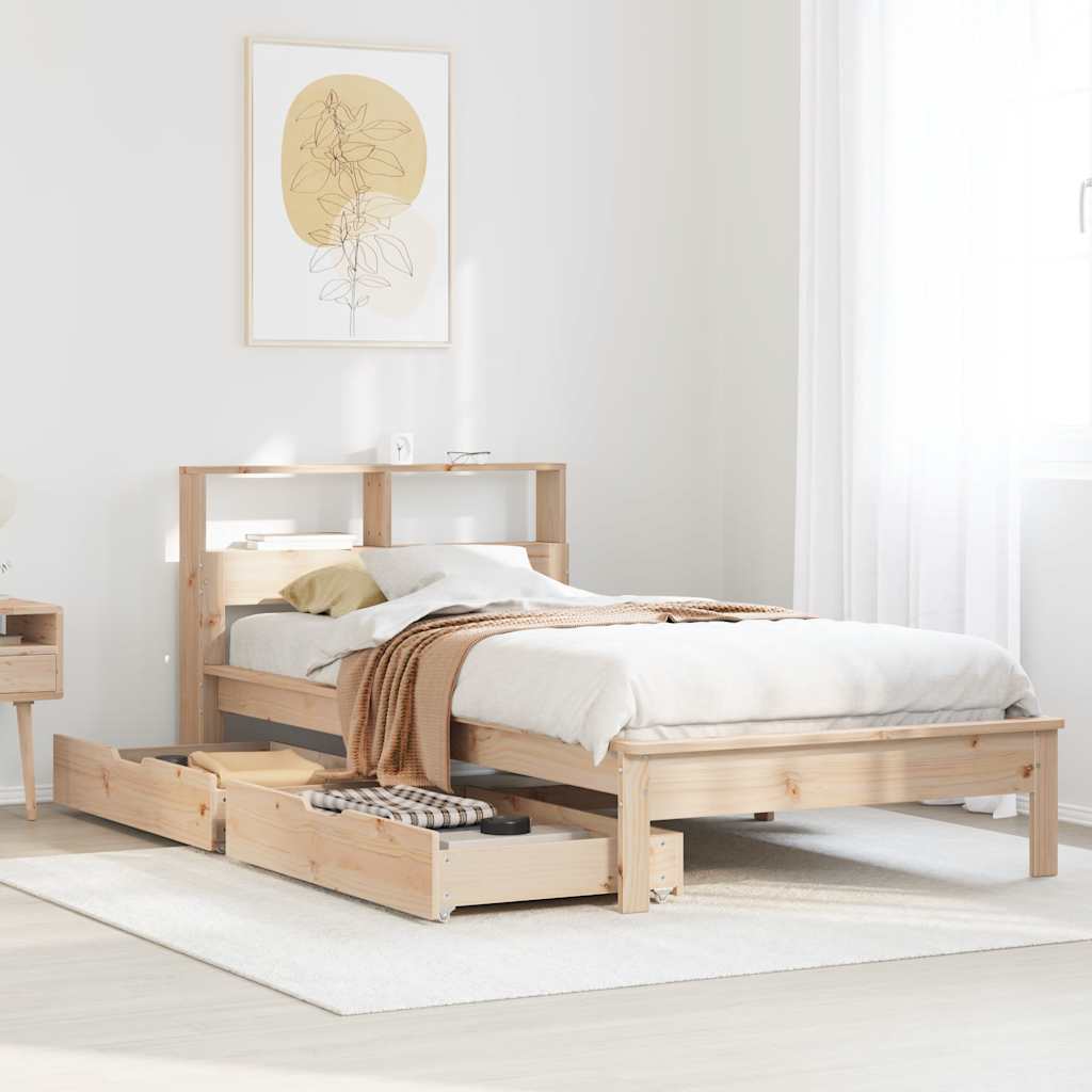 Seng med bokhylle uten madrass 90x190 cm heltre furu