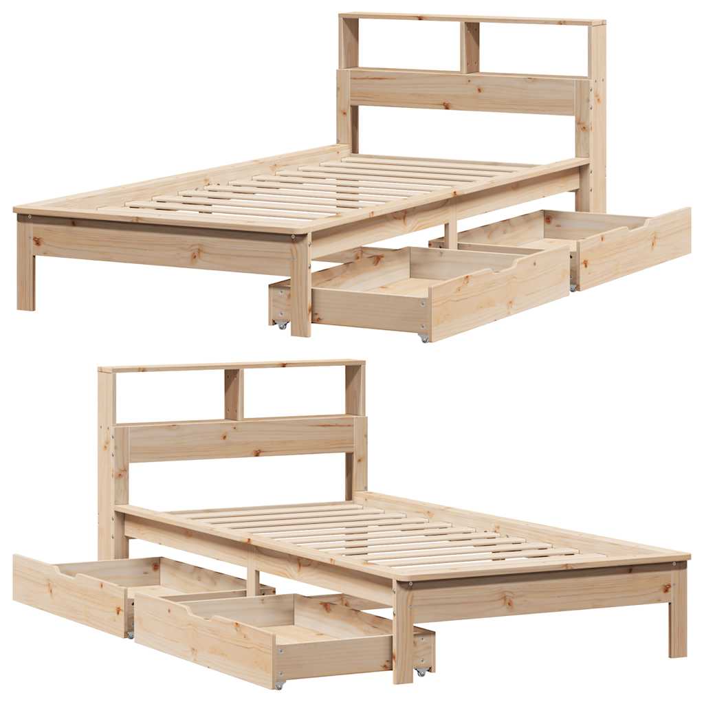 Seng med bokhylle uten madrass 75x190 cm heltre furu