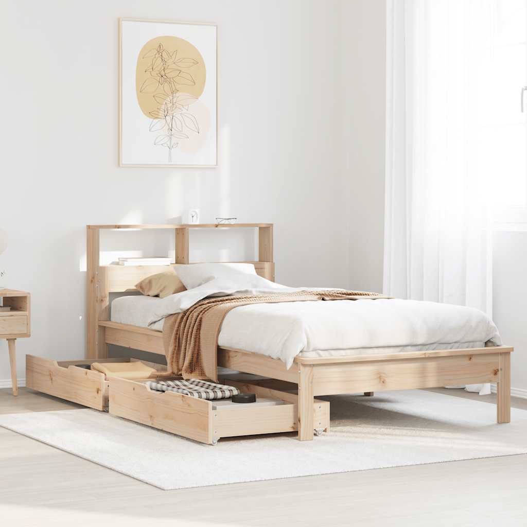 Seng med bokhylle uten madrass 75x190 cm heltre furu