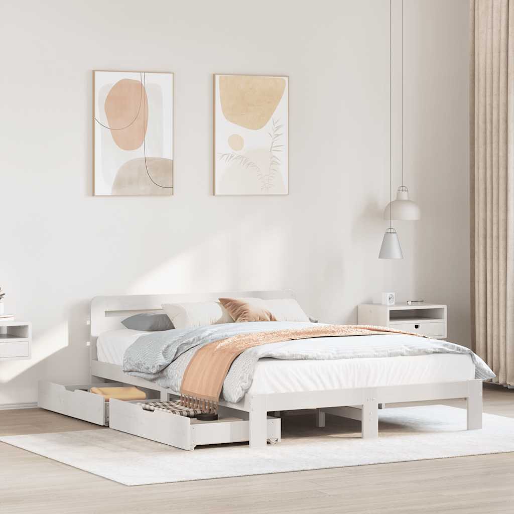 Sengeramme uten madrass hvit 150x200 cm heltre furu