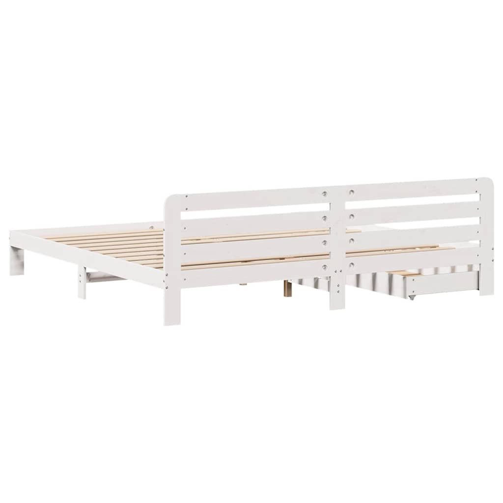 Sengeramme med madrass hvit 200x200 cm heltre furu