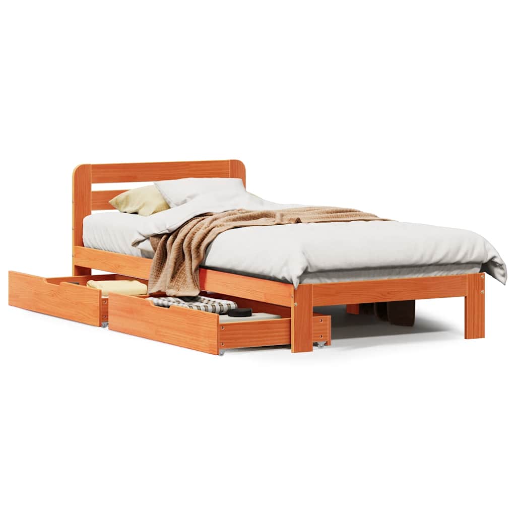 Sengeramme uten madrass voksbrun 90x190 cm heltre furu