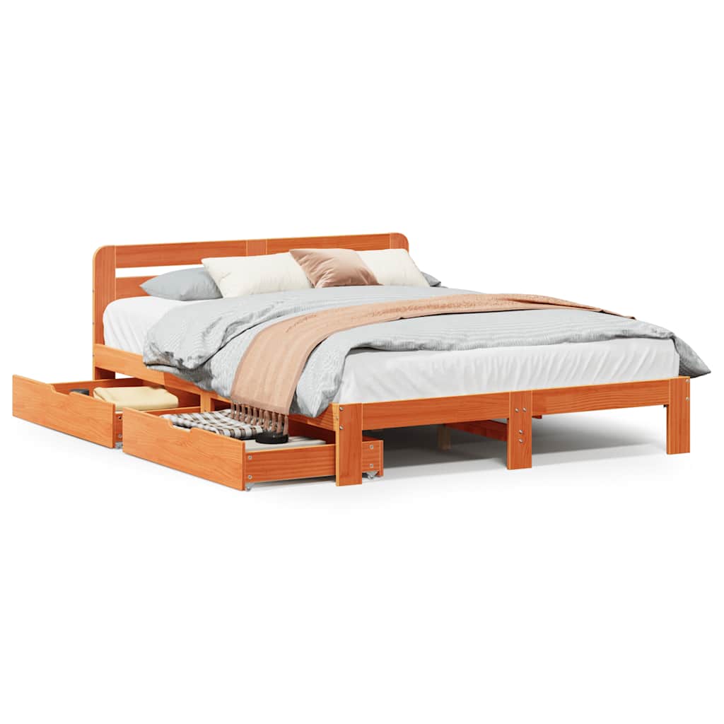Sengeramme uten madrass voksbrun 140x190 cm heltre furu