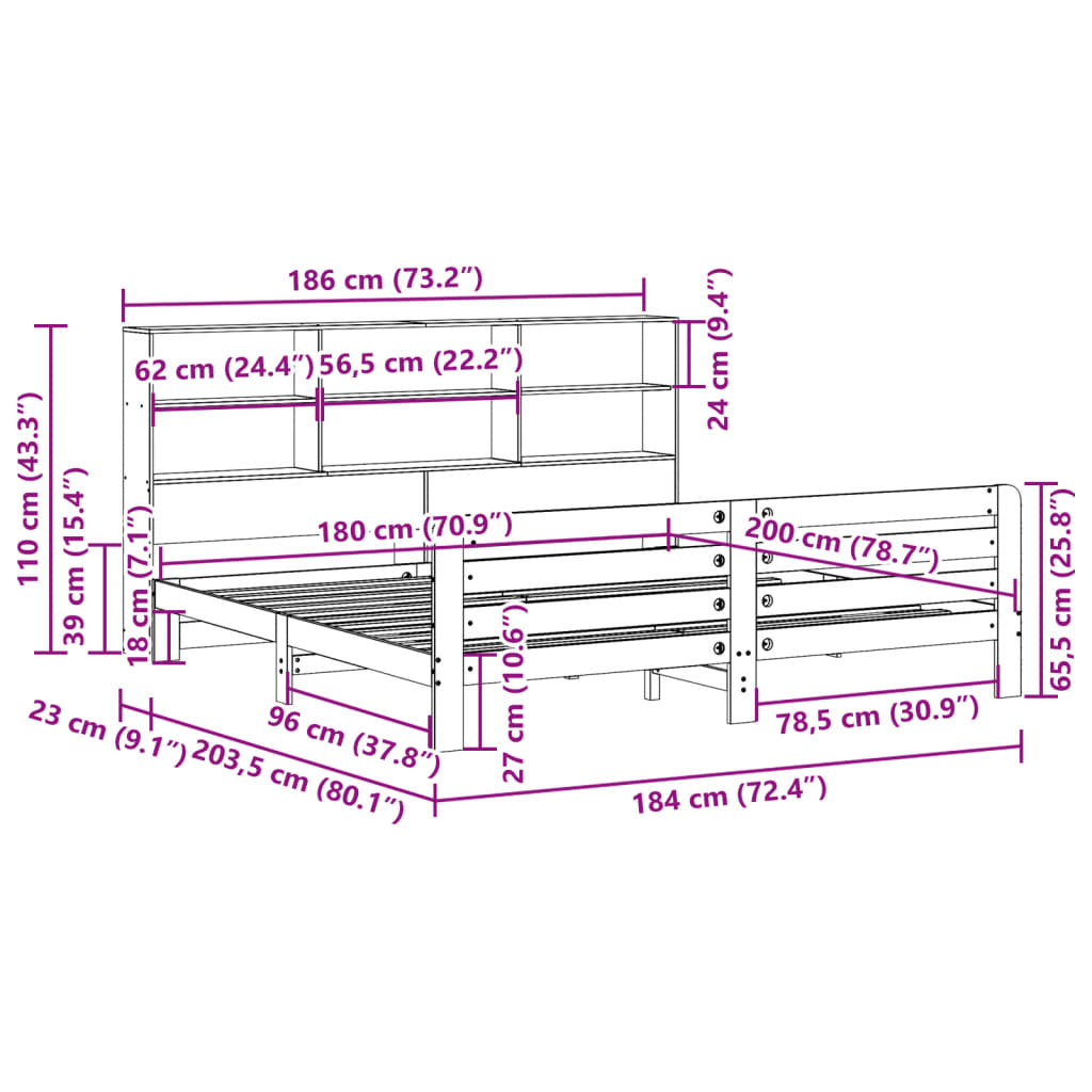 Sengeramme uten madrass hvit 180x200 cm heltre furu