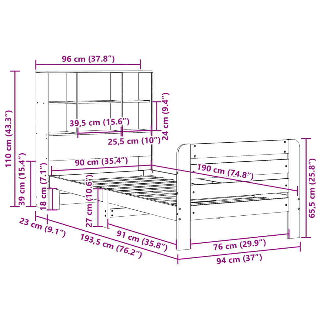Sengeramme uten madrass voksbrun 90x190 cm heltre furu