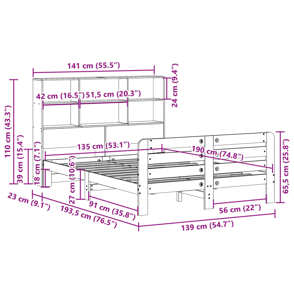 Sengeramme uten madrass brun 135x190 cm heltre furu