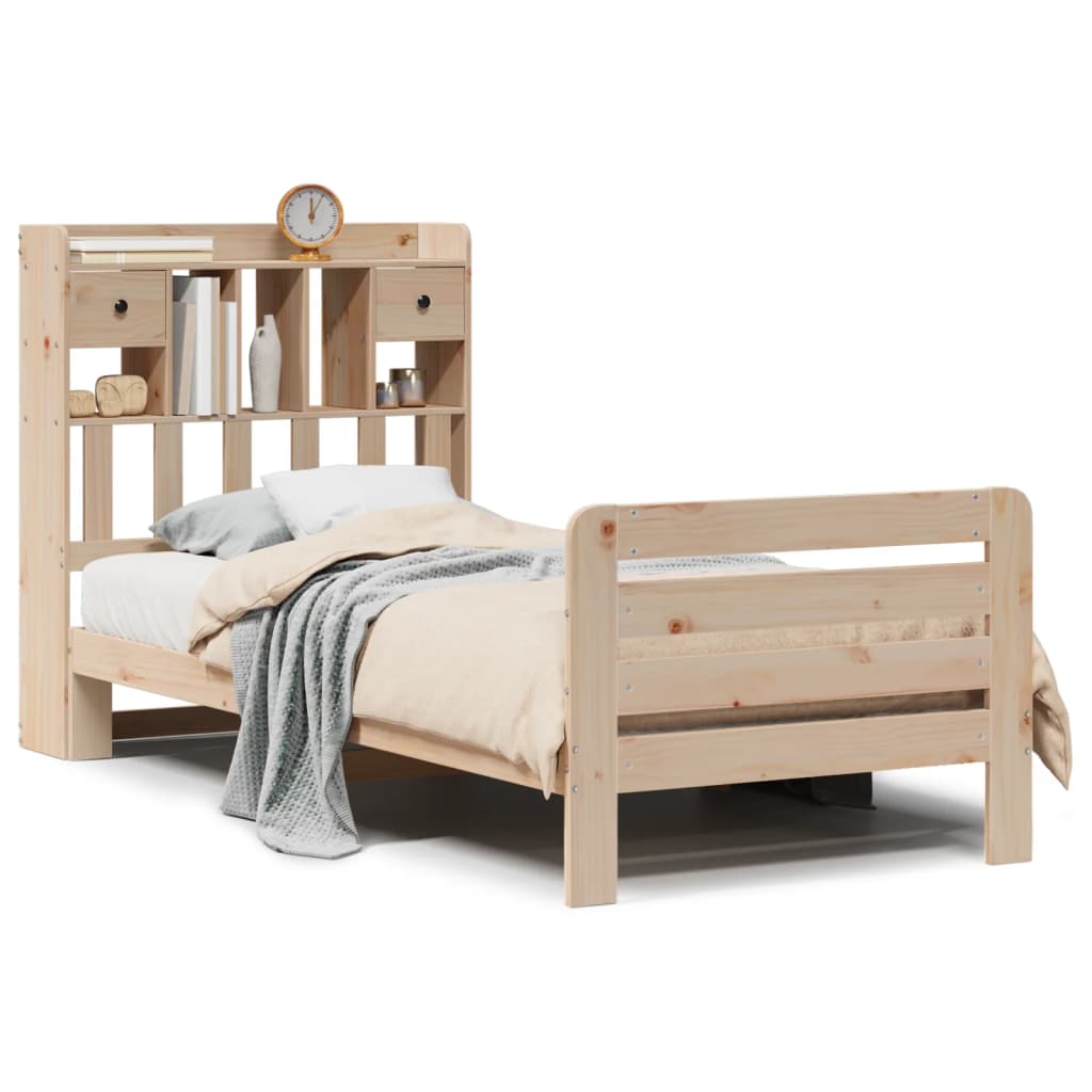 Seng med bokhylle uten madrass 90x200 cm heltre furu