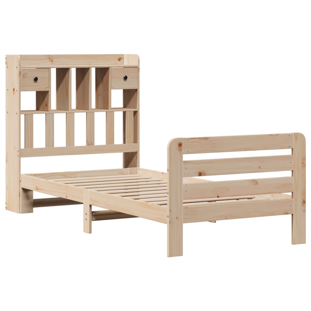 Seng med bokhylle uten madrass 90x200 cm heltre furu
