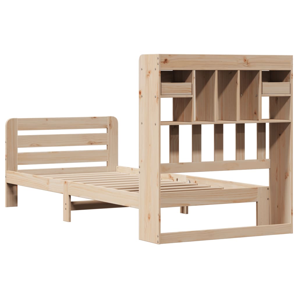 Seng med bokhylle uten madrass 90x200 cm heltre furu