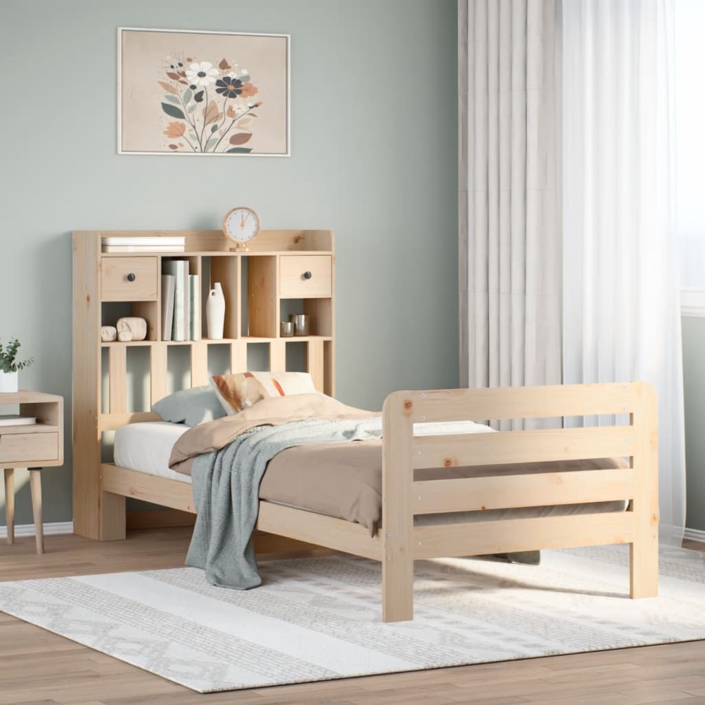 Seng med bokhylle uten madrass 90x200 cm heltre furu
