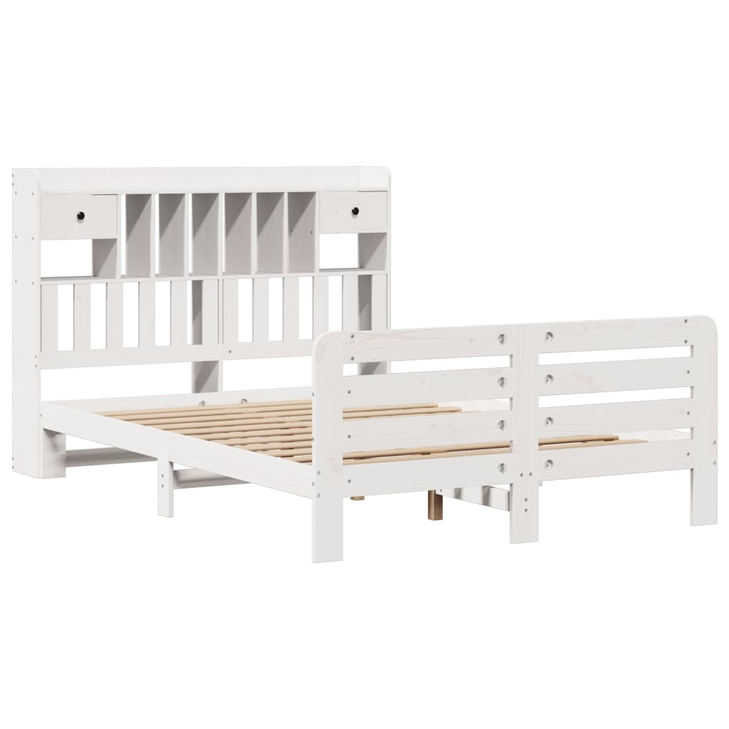 Seng med bokhylle uten madrass hvit 140x200 cm heltre furu