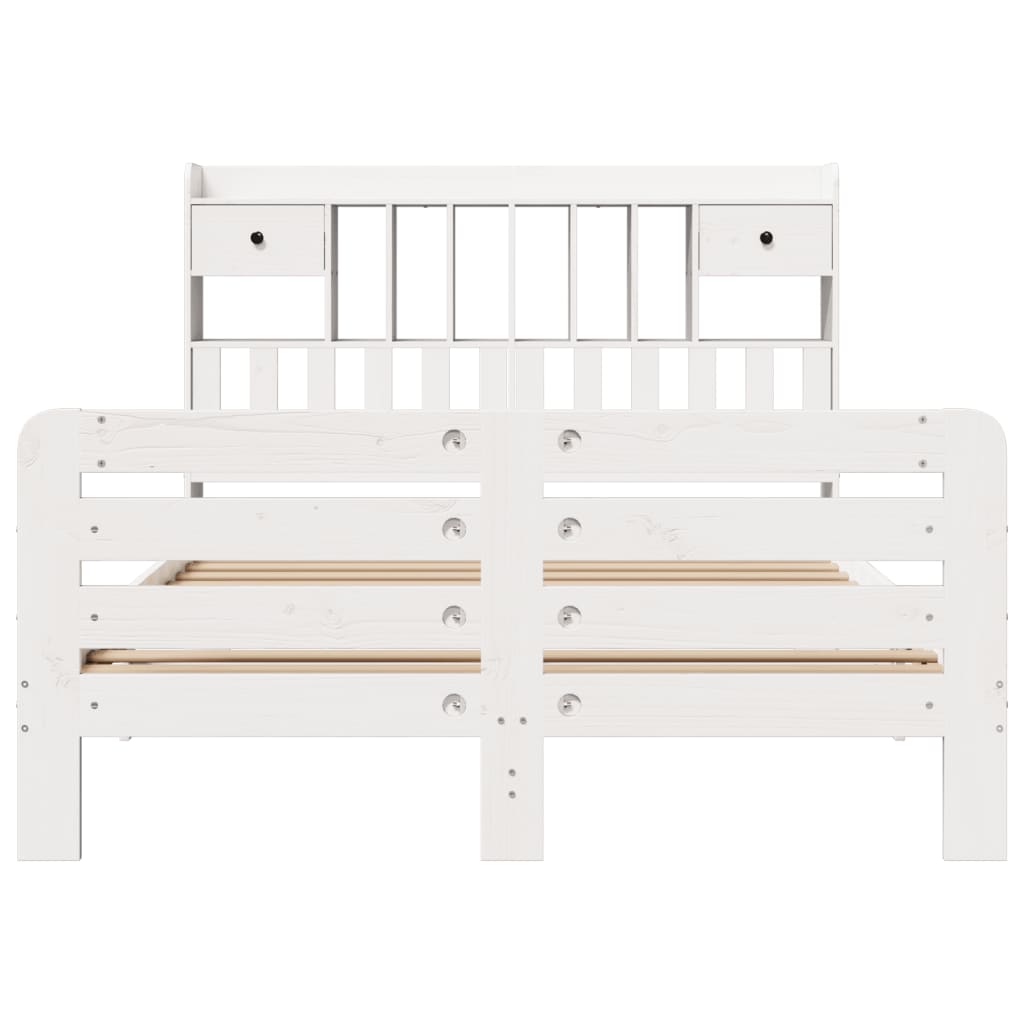 Seng med bokhylle uten madrass hvit 140x200 cm heltre furu