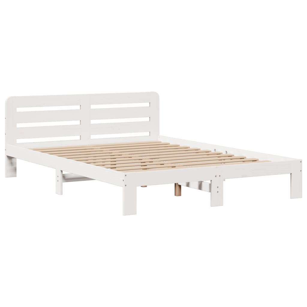 Seng med bokhylle uten madrass hvit 150x200 cm heltre furu