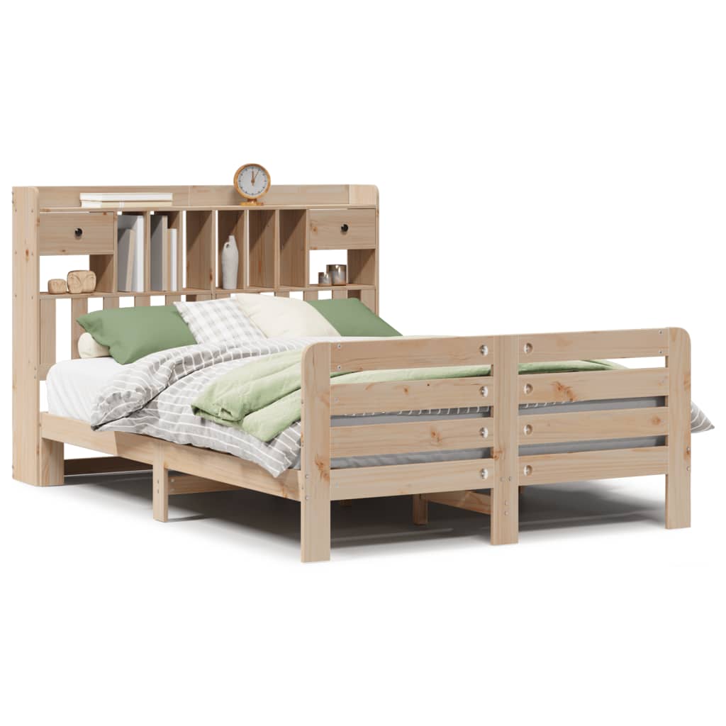 Seng med bokhylle uten madrass 160x200 cm heltre furu
