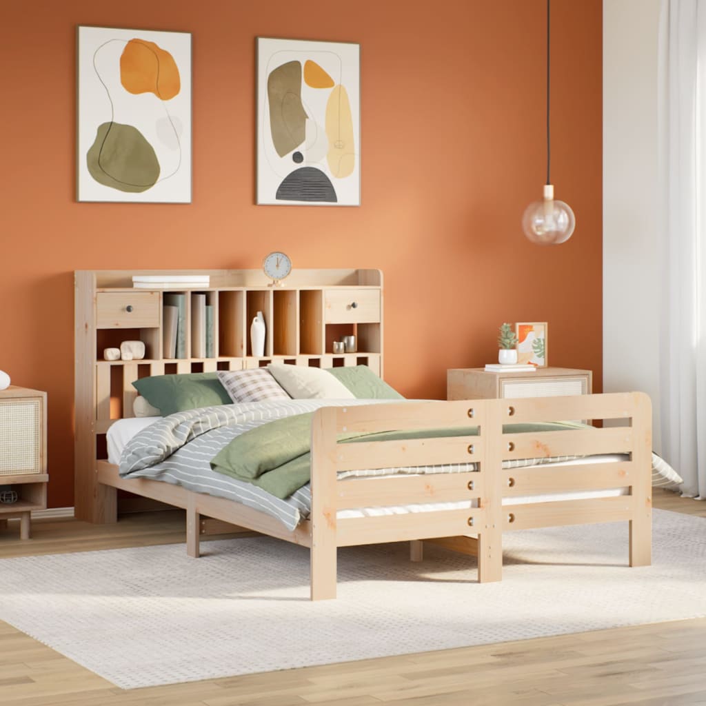 Seng med bokhylle uten madrass 160x200 cm heltre furu