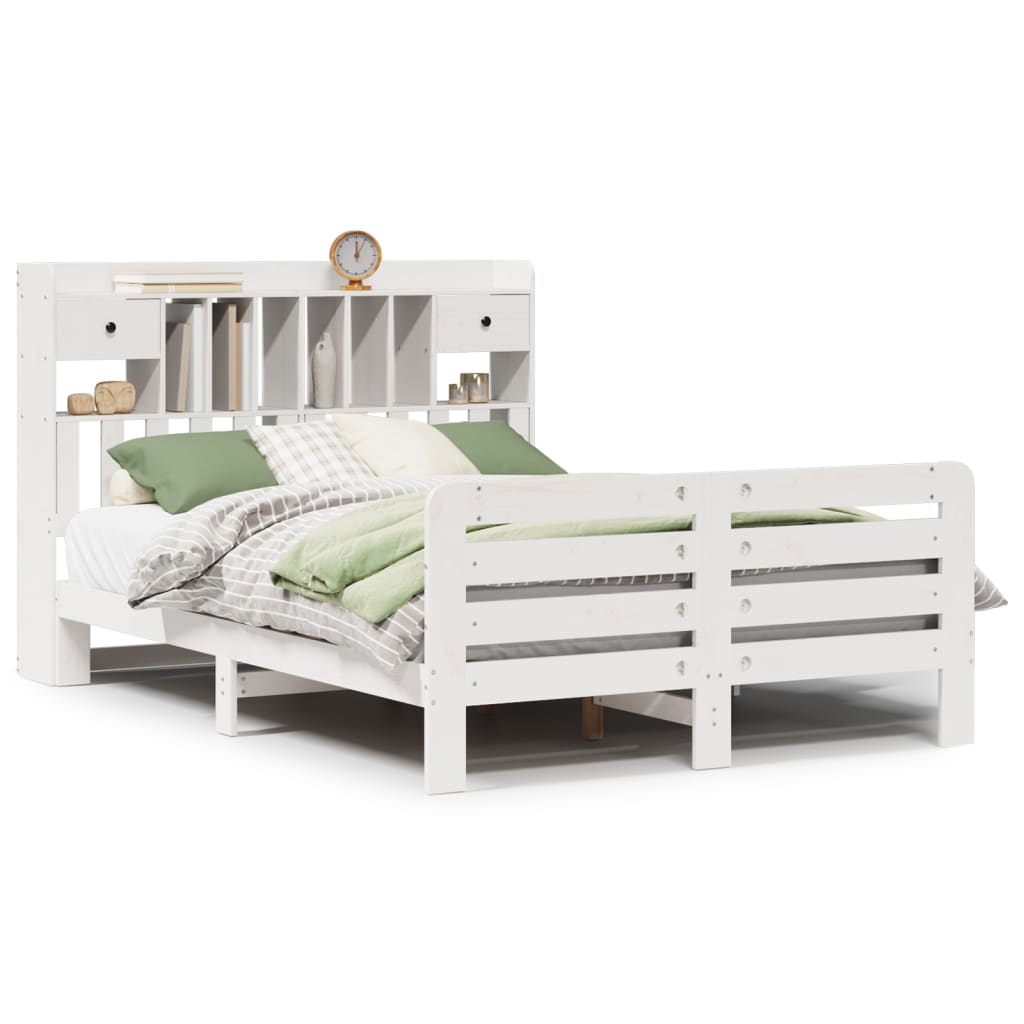 Seng med bokhylle uten madrass hvit 160x200 cm heltre furu