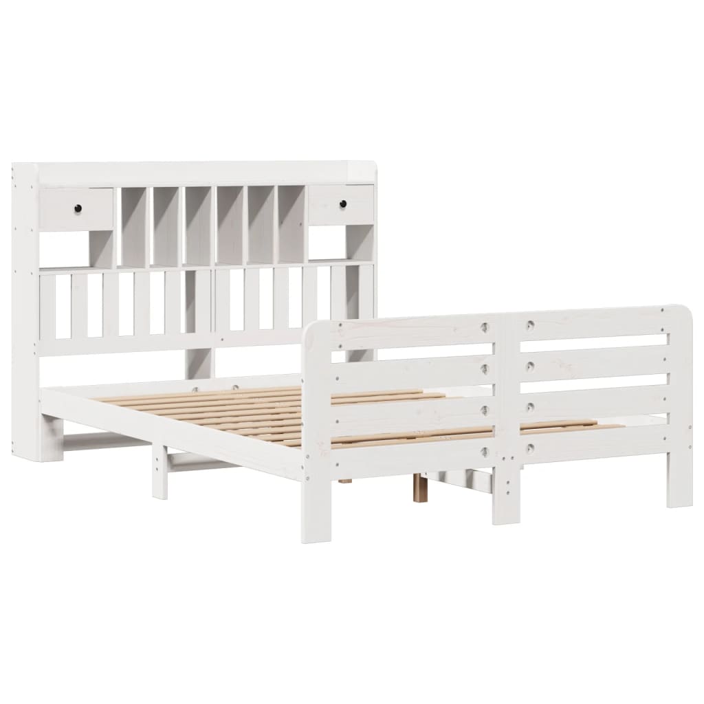 Seng med bokhylle uten madrass hvit 160x200 cm heltre furu